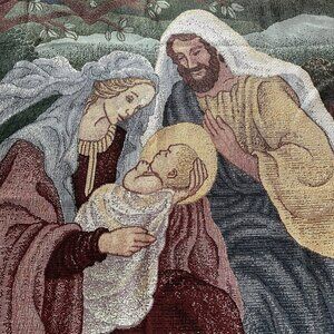 Vintage Nativity Tapestry Throw Baby Jesus Mary American Weavers USA 63x51 in